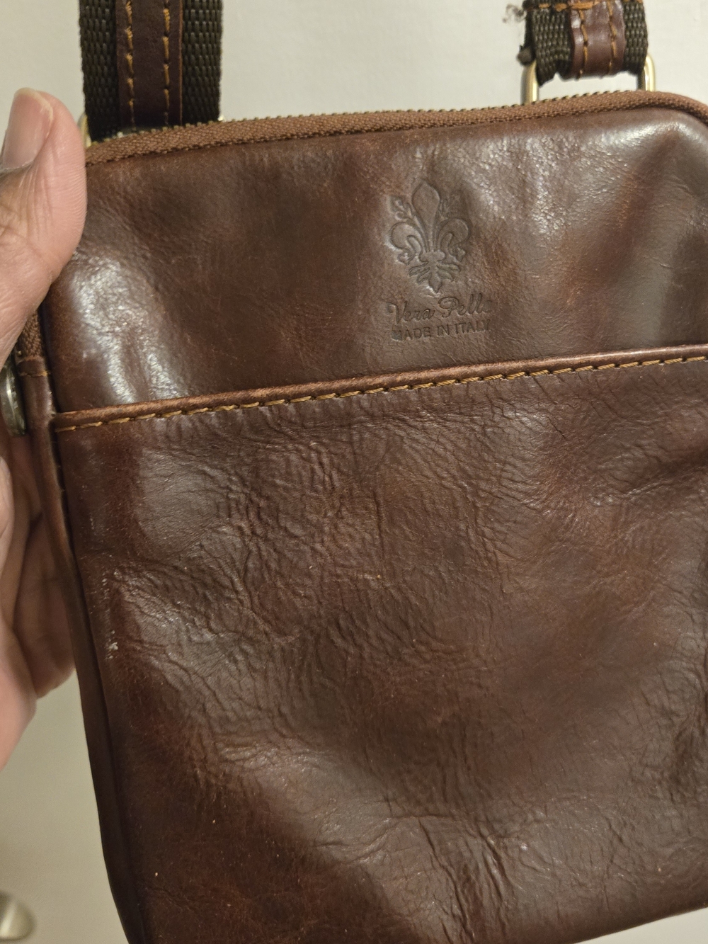 Vera Pelle made in Italy Brown Leather Unisex Crossbody Bag